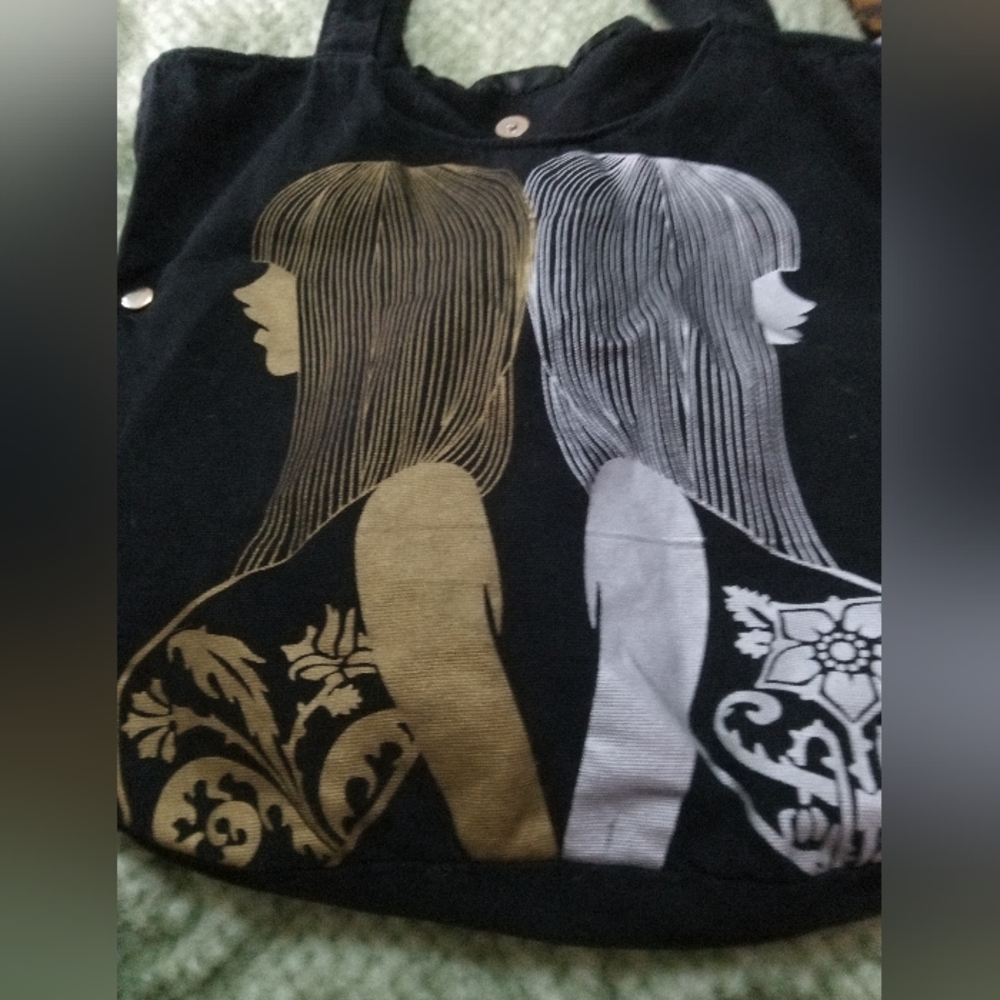 Retro style girl gold and silver tote bag